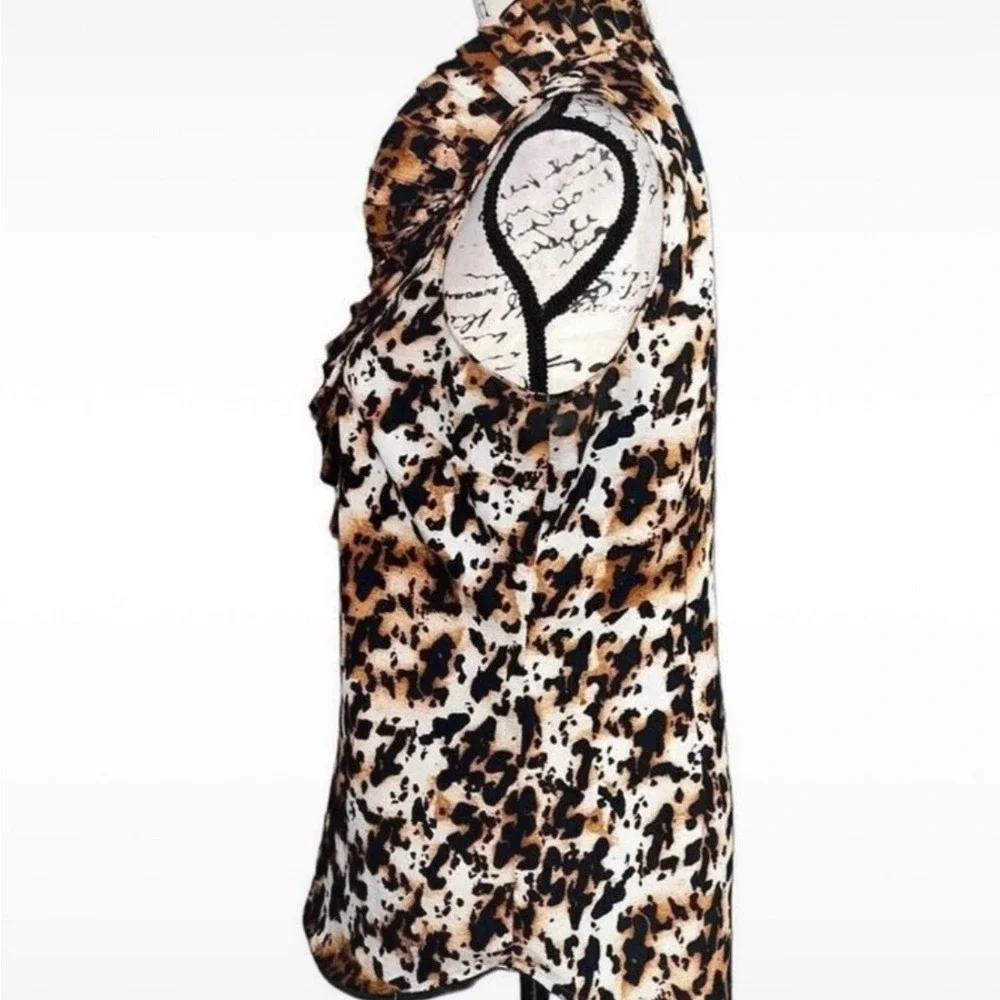 New York Company Sleeveless Ruffle Collar Leopard Print Blouse Women's Medium‎